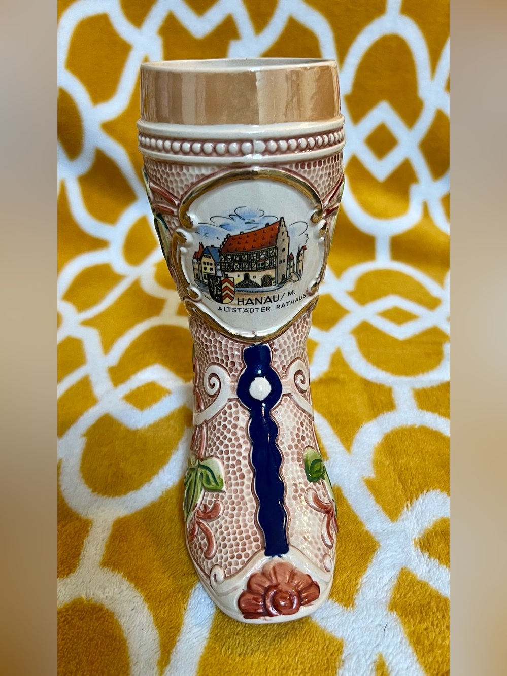 Kingmajer Germany Ceramic Boot Beer Mug/Stein Hanau Altstädter Rathaus